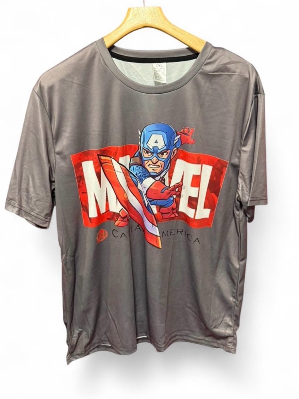 Size]Marvel Comics Captain America Shield Graphic T-Shirt Gray Y2K Style xxl